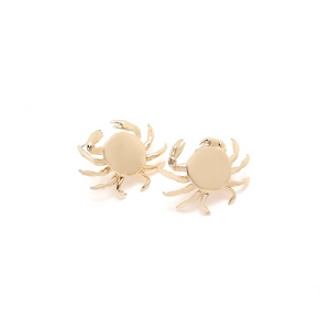 Cute golden crab stud earrings in metal alloy with a polished finish for women