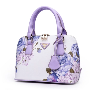 Elegant Floral Print PU Leather Shell Handbag For Women With Detachable Shoulder Strap Gold Hardware Double Zipper
