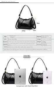 Tableau des tailles détaillé pour sac à main avec comparaison de taille iPad
