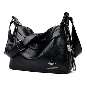 Classic black soft leather shoulder bag for women with adjustable strap and metal hardware
