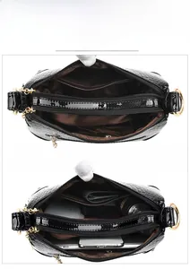Détails d'un sac à main avec trois compartiments zippés et une grande capacité