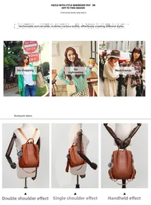 Brown litchi leather backpack shown in dual-shoulder and crossbody carrying modes