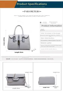 Detaillierte Größentabelle für das 3-teilige Handtaschen-Set mit Maßen und Details