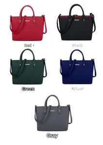 Détails d'un ensemble de sacs cabas en similicuir mat rouge noir vert bleu et gris