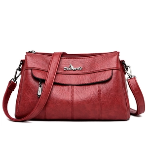 Women PU Leather Crossbody Bag Multiple Zipper Pockets Large Capacity Lychee Texture Soft Shoulder Purse Elegant Versatile