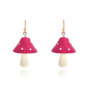 Sweet Pink Polka Dot Mushroom Drop Earrings Resin Creative Enamel Dangle Jewelry For Women Girls