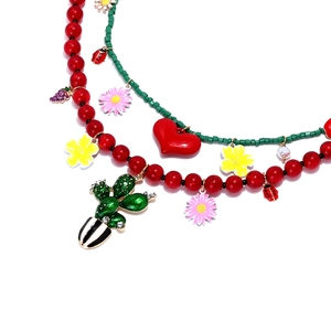 Ensemble de colliers de perles multicouches avec breloques cactus cœur et fleurs