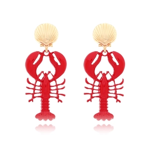 Lobster Pendant Earrings Alloy Enamel Marine Theme Summer Beach Shell Stud Fashion Jewelry For Women Creative Gift