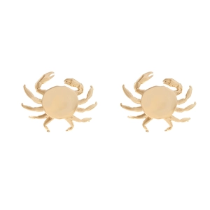 Chic golden alloy crab stud earrings featuring a polished finish and lifelike animal details