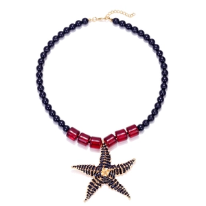 Summer ocean style handmade beaded necklace with a black enamel starfish pendant for women