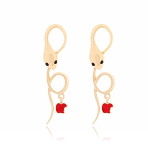 Creative Snake And Bitten Red Apple Drop Earrings Alloy Enamel Rhinestone Animal Fruit Jewelry Women Fashion Novelty