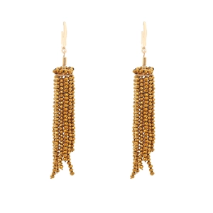 Exquisite long crystal tassel earrings with faceted golden beads for women fashion