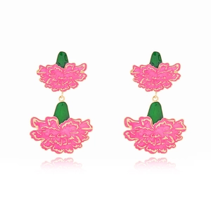 Enamel Carnation Dangle Earrings Zinc Alloy Flower Drop Bohemian Floral Jewelry Mother Day Gift Elegant Accessory Women