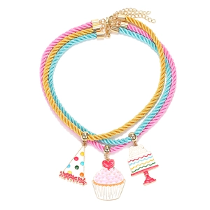 Colorful Rope Birthday Necklaces Enamel Cake Party Hat Heart Pendants For Girls Happy Birthday Jewelry Gift Accessory