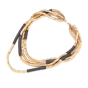 Statement layered beaded waterfall necklace with golden and black beads and lobster clasp