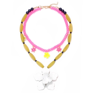 Collana A Doppio Strato Di Perline Con Grande Ciondolo A Fiore Bianco Ciondoli Floreali In Resina E Acrilico Gioielli Boho Da Donna