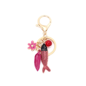 Porte-Clés Poisson Tropical Pendentif En Alliage Émail Avec Fleur Feuille Perle Colorée Charme De Sac Mignon