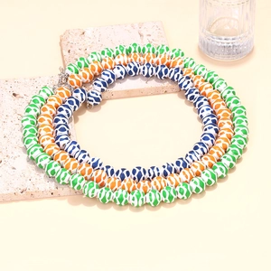 Three-layer geometric speckled bead necklace set with gradient resin balls and metal clasp