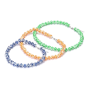 Three-piece set of gradient geometric polka dot wooden bead necklaces with lobster clasp