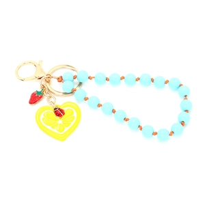 Handmade beaded keychain with strawberry, heart lemon and ladybug fruit pendants