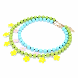 Bohemian multilayered colorful beaded necklace set with small enamel flower pendants