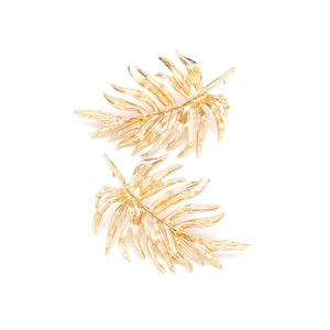Golden alloy palm leaf earrings with detailed texture in a vintage minimalist design