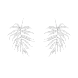 Elegant vintage silver leaf-shaped alloy earrings with detailed leaf vein textures