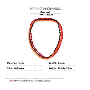 Three-layer resin bead necklace in red, black and orange with 86cm length details