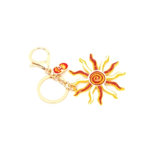 Porte-clés pendentif soleil créatif avec émail rouge et jaune sur chaîne en métal doré