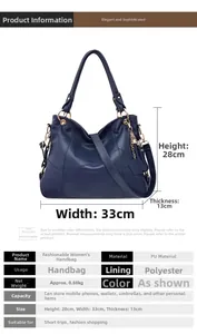 Specifiche dettagliate sulle dimensioni della borsa in pelle PU blu navy con tracolla
