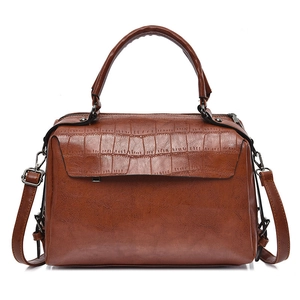 Women Boston Bag Crocodile Pattern PU Leather Vintage Top Handle Handbag Crossbody Adjustable Strap