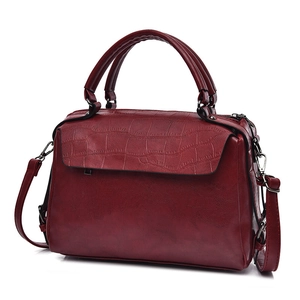 Elegant wine red crocodile pattern Boston handbag for women with adjustable shoulder strap