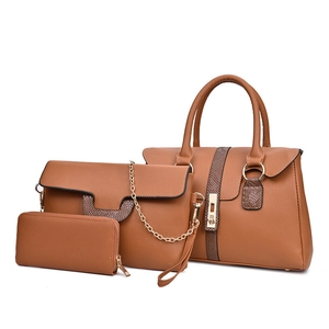 Braunes 3-teiliges Handtaschenset für Damen mit Shopper, Kettentasche und Geldbörse