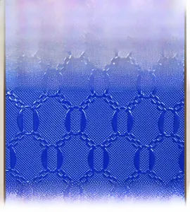 Detailed view of the blue handbag featuring a stylish embossed O-chain texture and finish