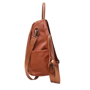 Brown litchi grain leather versatile backpack for women with adjustable straps and zippers