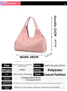 Pink gym bag with separate shoe compartment and dry-wet storage area for fitness travel