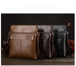 Vertical cross-body bags for men in black, brown, and coffee shades with texture detail