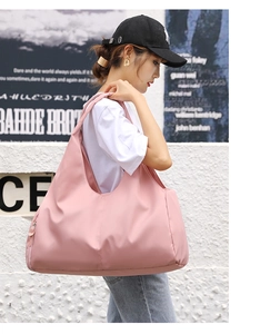 Pink large-capacity sports gym bag with dry-wet separation and side zipper shoe compartment