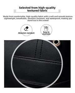 Detail of waterproof black faux leather bag showing durable lychee texture and stitching