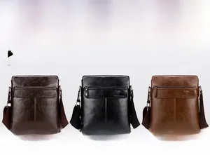 Men's business crossbody bags shown in brown, black, and khaki with kangaroo logo