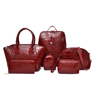 Women Fashion Crocodile Pattern Handbag Backpack Shoulder Bag Wallet Makeup Bag Key Purse PU Leather Trendy Matching Bags