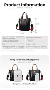 Detailed view of black PU bucket bag with brown handles and dimensions 21x20x12cm