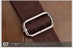 Detail of adjustable nylon strap with woven pattern and silver buckle on leather bag