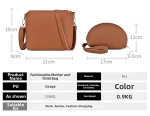 Dettagli dimensionali e layout del set di borse e pochette in pelle PU marrone elegante