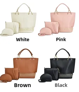 Set borse da donna 4 pezzi con borsa a mano, tracolla e portamonete con borchie dorate