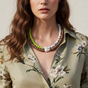 Collier Künstliche Perles Superposé Bohème Pour Femmes Avec Künstliche Perles En Bois Résine Pierre Et Accents Künstliche Perles Baroques Irrégulières Style Rétro