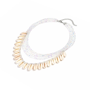 Bohemian multi-layer rainbow bead necklace with natural shell pendants and lobster clasp
