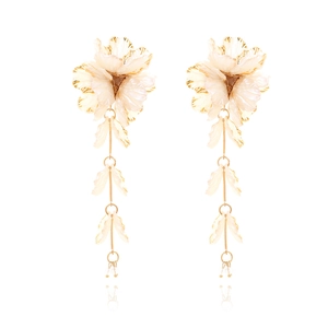 Elegant beaded flower tassel earrings with handmade pearl petals and gold trim