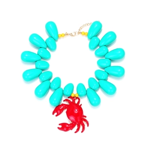 Exaggerated Ocean Style Red Crab Pendant Necklace With Turquoise Resin Waterdrop Beads For Women Summer Beach Party