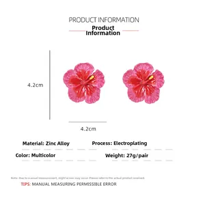 Detailed specifications of pink frangipani earrings made of zinc alloy and enamel
